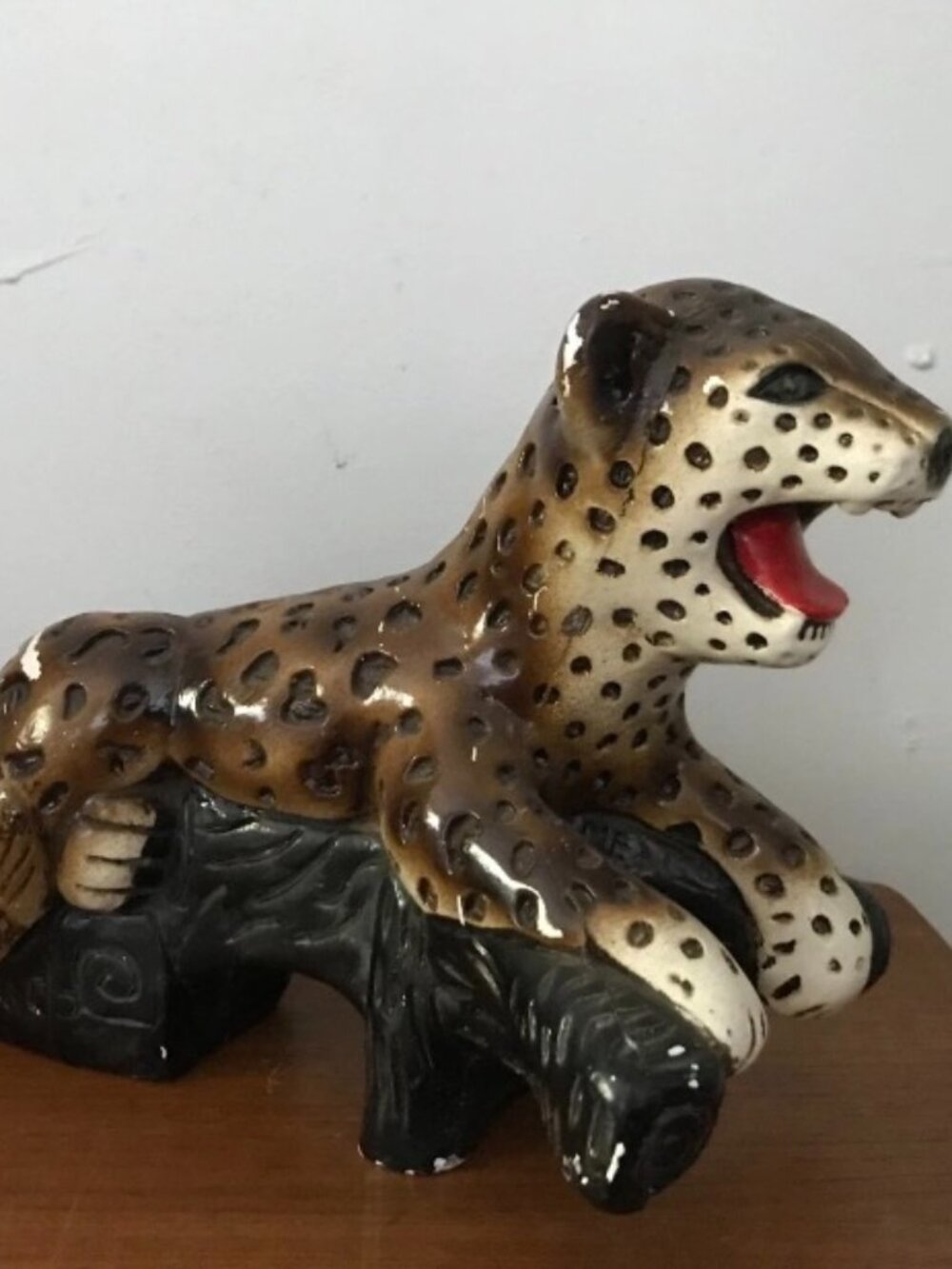 Vintage Leopard Chalkware Sculpture Mexican Statue 11" Long Made In Mexico